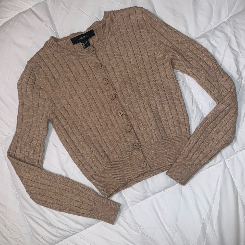 Tan Knit Button Up Soft Cropped Sweater Top